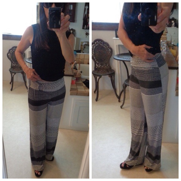 ROBERT LOUIS Fabulous Classy Palazzo Pant Lounge Formal Black Gray White Size S - Picture 2 of 5